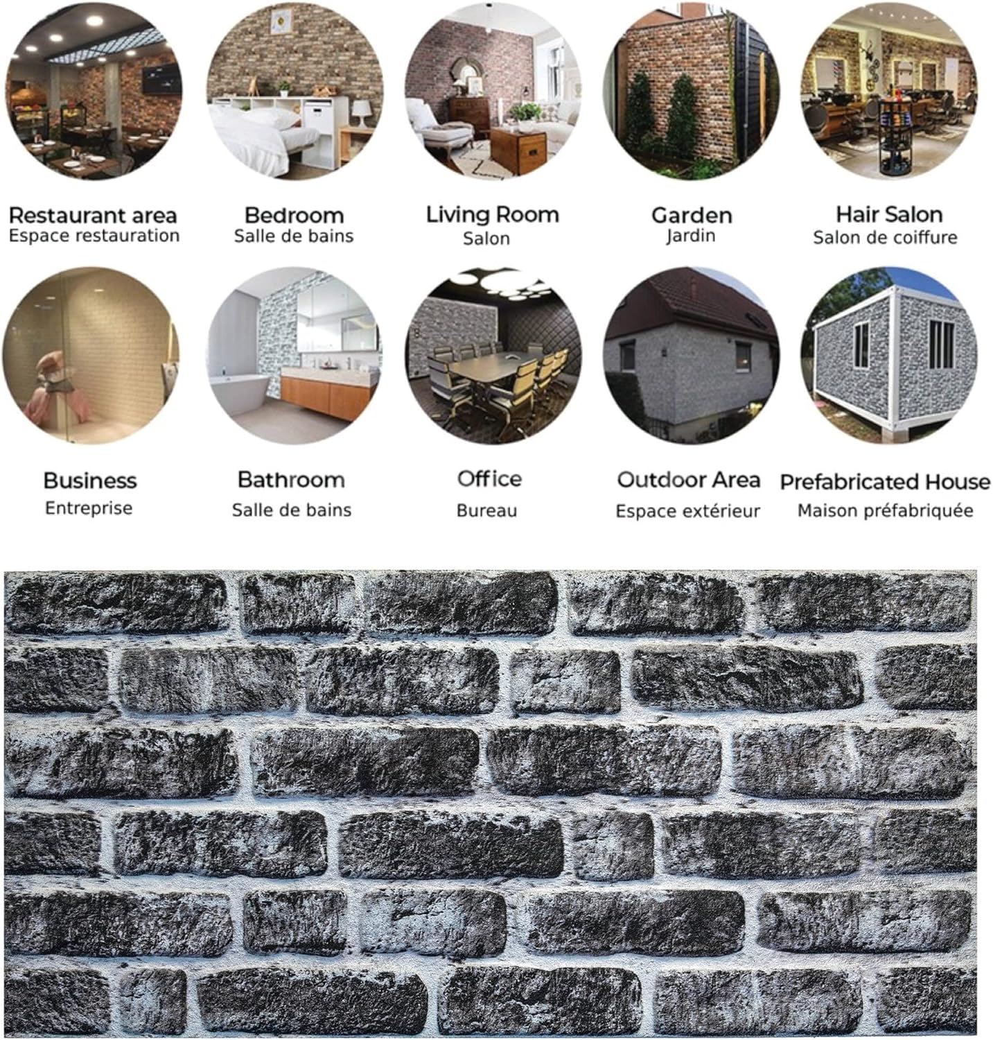 Dundee Deco 3D Wall Panels Faux Brick - Cladding, Charcoal White Stone Look Wall Paneling, Styrofoam Facing for Living Room, Kitchen, Bathroom, Balcony, Bedroom, Set of 10, Covers 54 sq ft