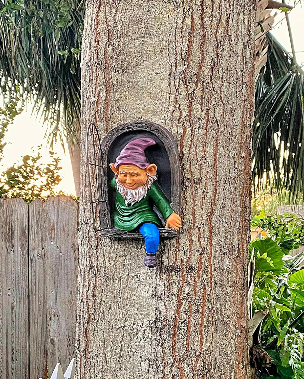 Elenon Gnome Tree Faces Garden Decor, 13inch Elf Out The Window Statue Outdoor Decorations, Tree Hugger Fairy Whimsical Peeker Sculpture Yard Patio Art