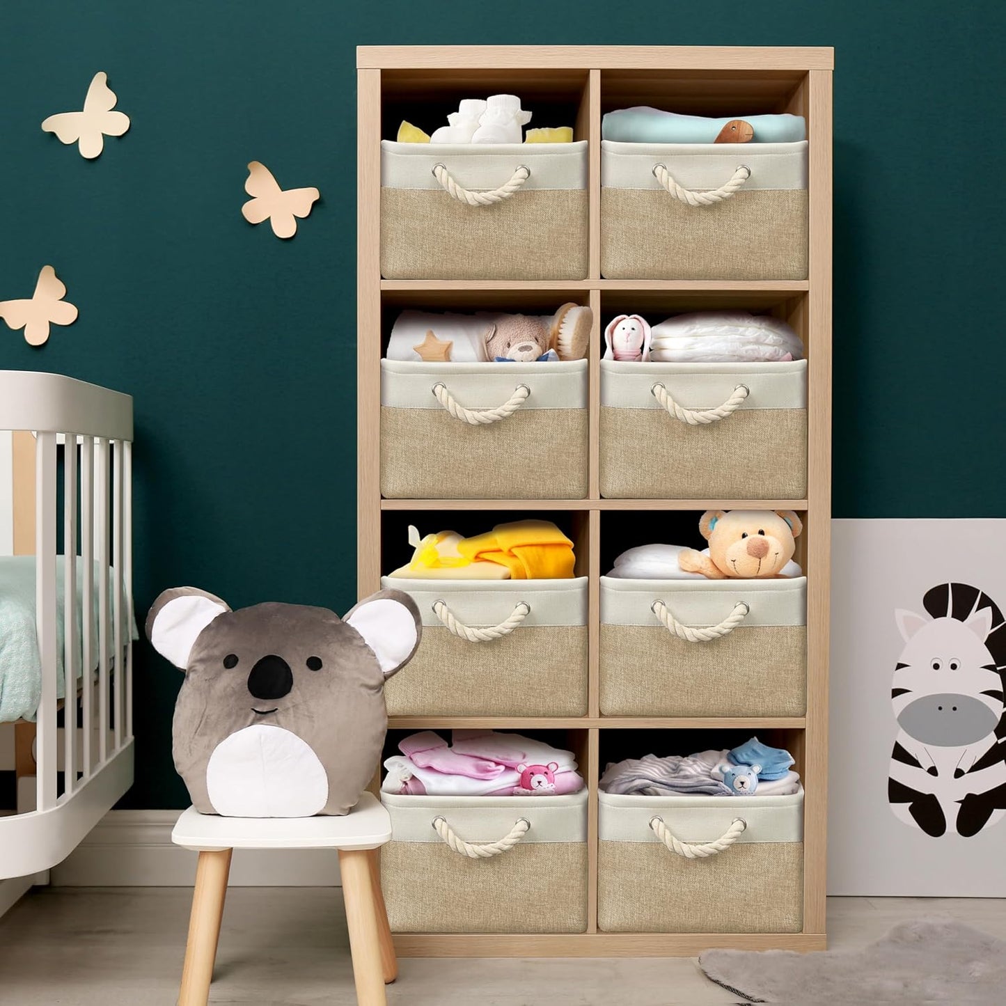 SIMPLE HOUSEWARE Large Fabric Storage Bin, 15.7" x 12" with Braided Handles, 3 Pack, Beige