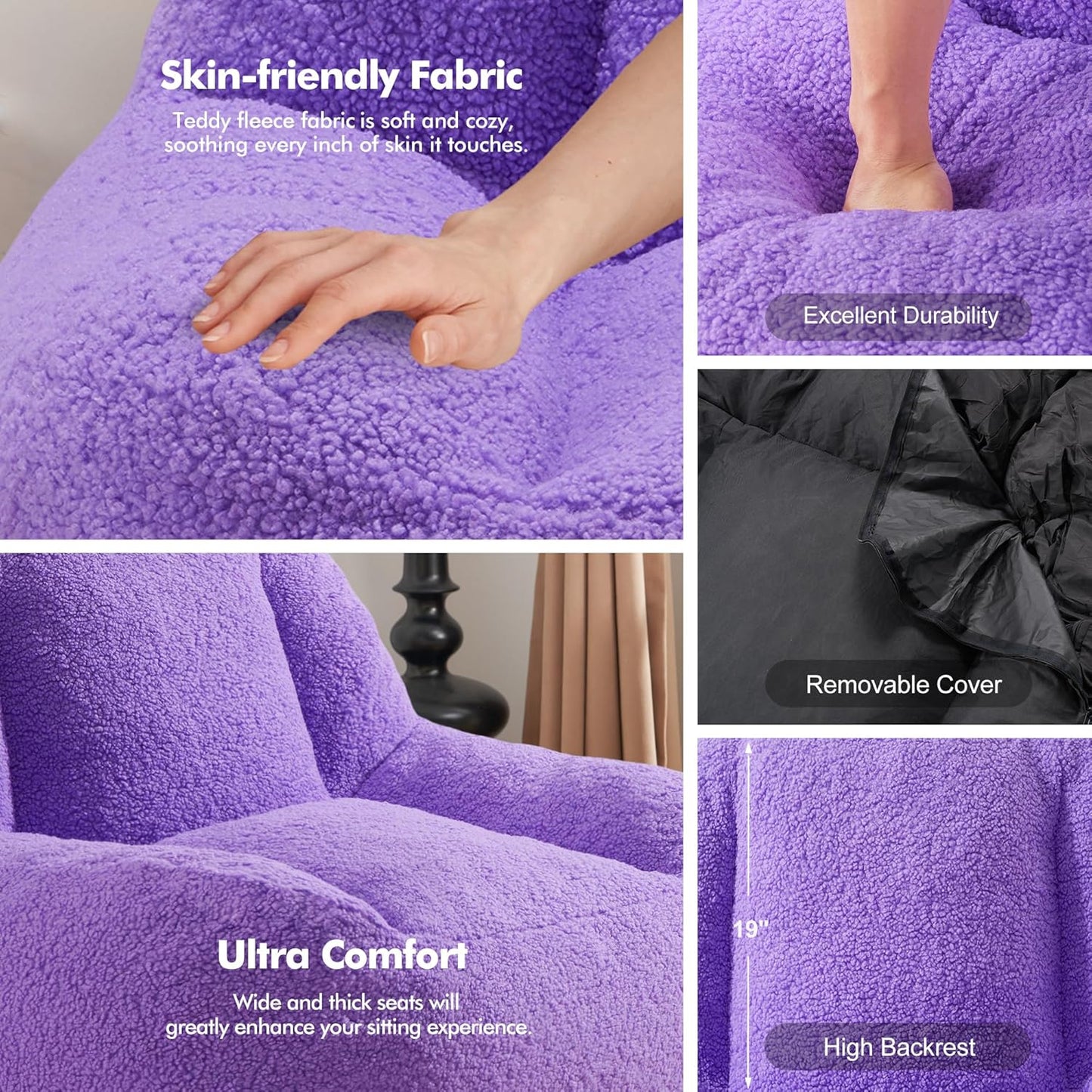 Homguava Bean Bag Chairs for Adults,Giant Beanbag Couch Adult Bean Bag Chair with Filler Included,Modern Lazy Sofa Comfy Chair for Living Room(Purple)