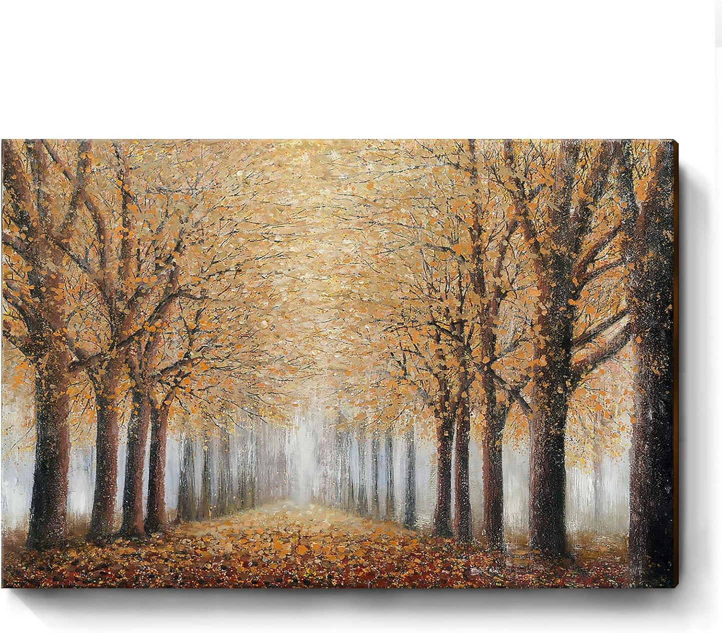 Large Tree Wall Art for Living Room Hand-Painted Forest Oil Painting Framed Yellow Grove Artwork Autumn Landscape Canvas Picture for Living Room Bedroom Home Decorations Wall Decor Large 48"x32"