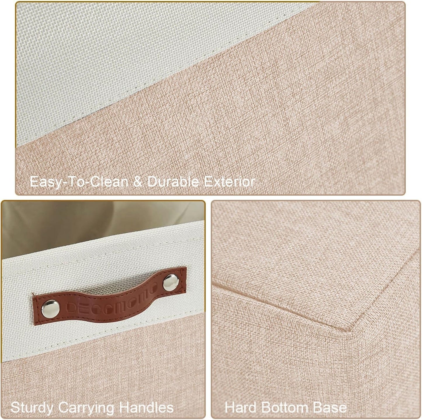 DECOMOMO Storage Bins Fabric Storage Baskets for Shelves, Linen Closet Organization Toys Nursery (Beige and White, Large - 4 Pack)