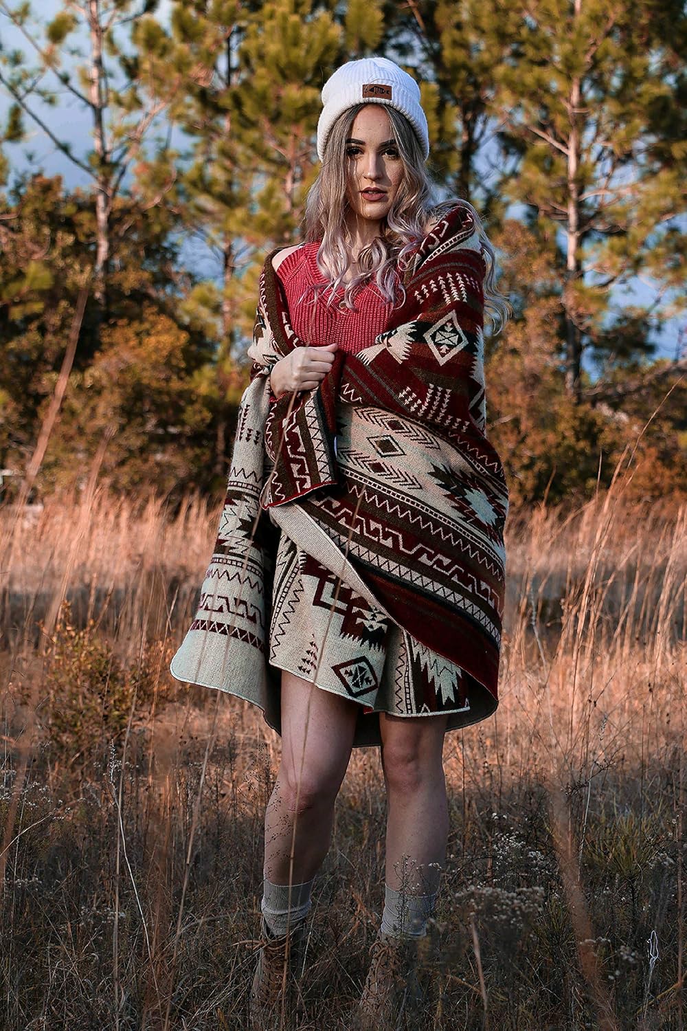 Inca Aztec Throw, Queen, King Blanket | Southwest Indian Navajo Boho Style | Native Cover for Camping, Bedding, Couch, Vanlife | Faux Alpaca, Lightweight, Hypoallergenic (Vinincunca Maroon, Throw)
