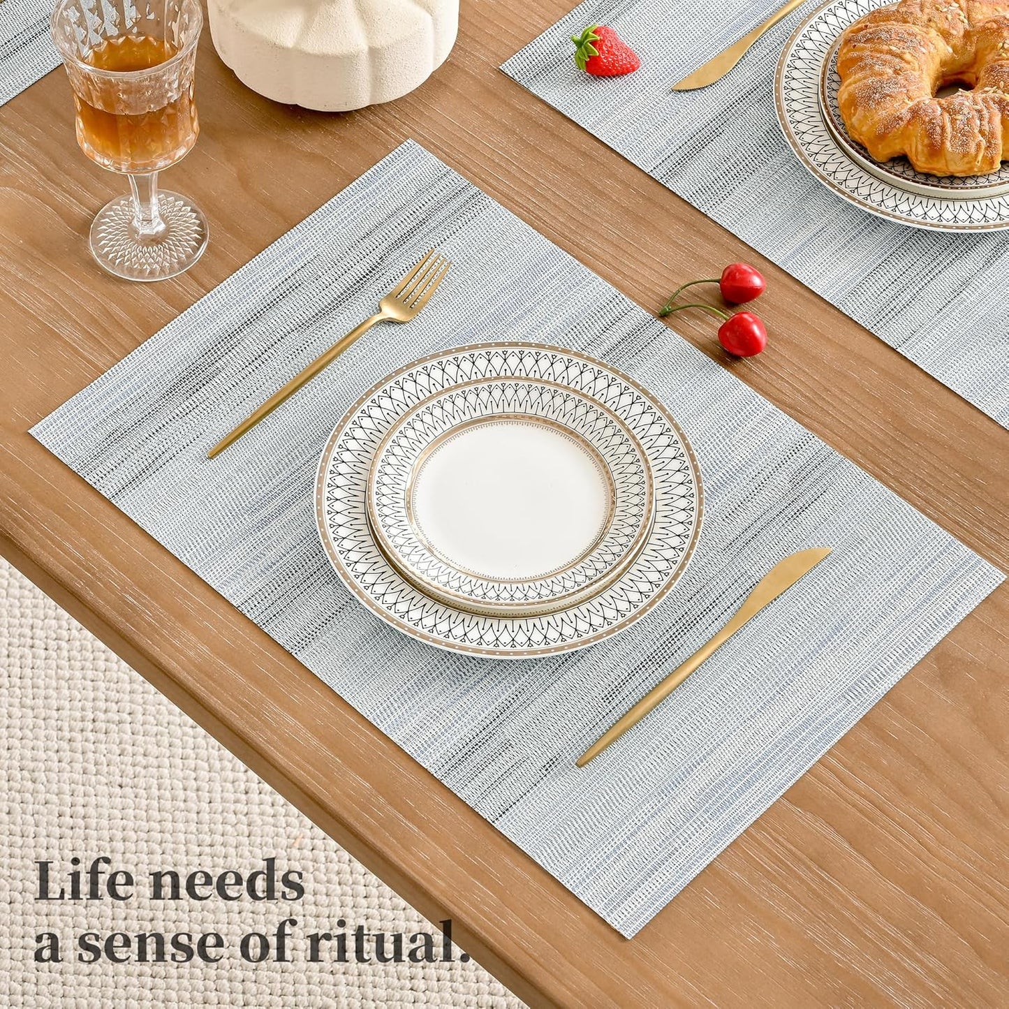 Leetaltree LightSteel Blue Placemats Set of 8 - Heat Resistant Non-Slip Place mats for Dining Table, Washable Durable PVC Vinyl Woven Table Mats(LightSteel Blue, 8)