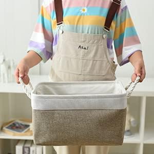 TheWarmHome Storage Basket for Organizing - 16x12x8 inch Large 3 Pack Collapsible Storage Bin for Shelves with Handles, Fabric Storage Cubes for Organizer Cloth Gift Toy Closet (Whiet & Khaki)