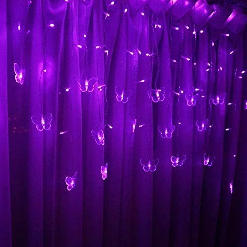 Butterfly Curtain Fairy Lights USB Plug in, 8 Modes 96 LED 11.5FT Firefly Window Twinkle Timer String Lights with Remote for Bedroom Patio Christmas Wedding Party Decoration (Purple)