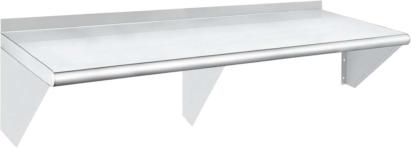 HARDURA Stainless Steel Shelf 18" x 72", 480lb Commercial Shelves Wall Mount Metal Shelving with Backsplash and Brackets for Kitchen, Restaurant, Laundry Room and Home