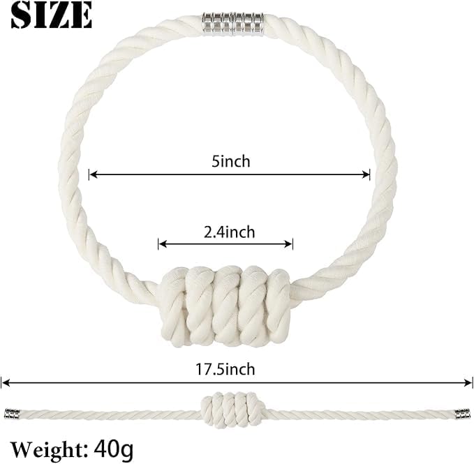 Fenghuangwu 2Pack Magnetic Curtain Tiebacks – Bohemian Style Handmade Woven Tie-Backs for Drapes,Elegant Exquisite Knot Holdbacks,Outdoor Boho & Modern Home Decor-Cotton