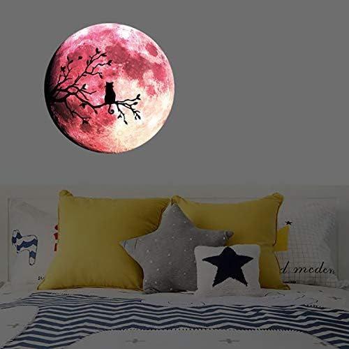 Quanhaigou Glow in The Dark Wall or Ceiling Moon Stickers – Luminous Decal Sticker for Simulated Planet Effect at Night – Red 3D Earth Black Tree Cat