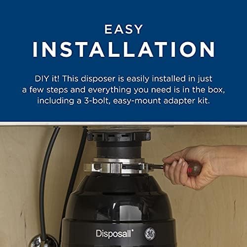 GE Disposall Continuous Feed 1 Horsepower Motor Garbage Disposer, Good for Grinding: Cooked Meat, Beans, & Seeds, Easy Install Kit, Non-Corded, Recommended Families of 4 or More, GFC1020N