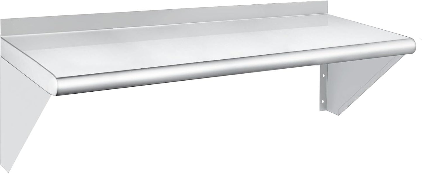 HARDURA Stainless Steel Shelf 12" x 36", 230lb Commercial Shelves Wall Mount Metal Shelving with Backsplash and Brackets for Kitchen, Restaurant, Laundry Room and Home