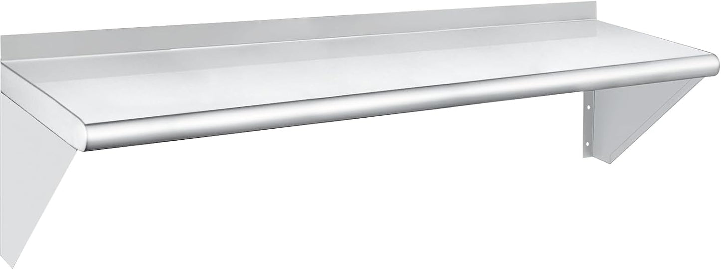 HARDURA Stainless Steel Shelf 12" x 60", 290lb Commercial Shelves Wall Mount Metal Shelving with Backsplash and Brackets for Kitchen, Restaurant, Laundry Room and Home