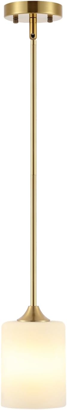 Modern Gold Pendant Light Brushed Brass Mid Century Chandelier White Cylinder Glass Shades Adjustable Rods Farmhouse Ceiling Hanging Lighting Fixture Kitchen Island Dining Room Bedroom