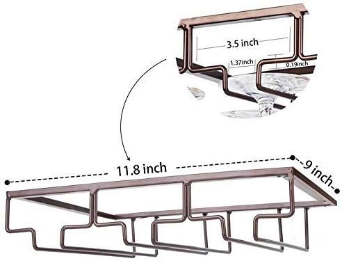 Wine Glass Rack - Under Cabinet Stemware Wine Glass Holder Glasses Storage Hanger 2 Pack Metal Organizer for Bar Kitchen Brown