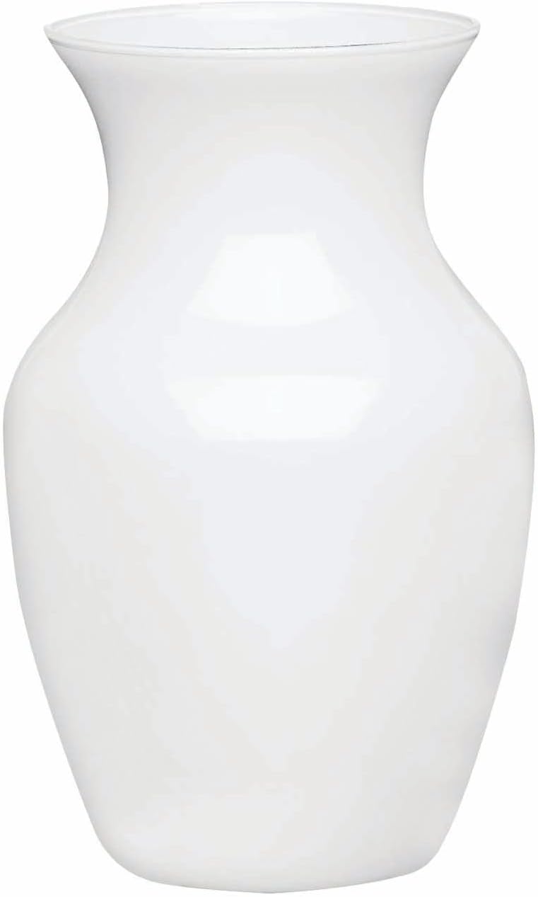 Floral Supply Online - 8" White Rose Vase and Flower Guide Booklet - Decorative Glass Flower Vase for Floral Arrangements, Weddings, Home Decor or Office.