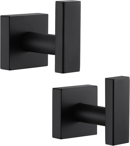 Angle Simple Bathroom Towel Hooks, Stainless Steel Robe Coat Hooks for Wall, Matte Black, 2 Pack