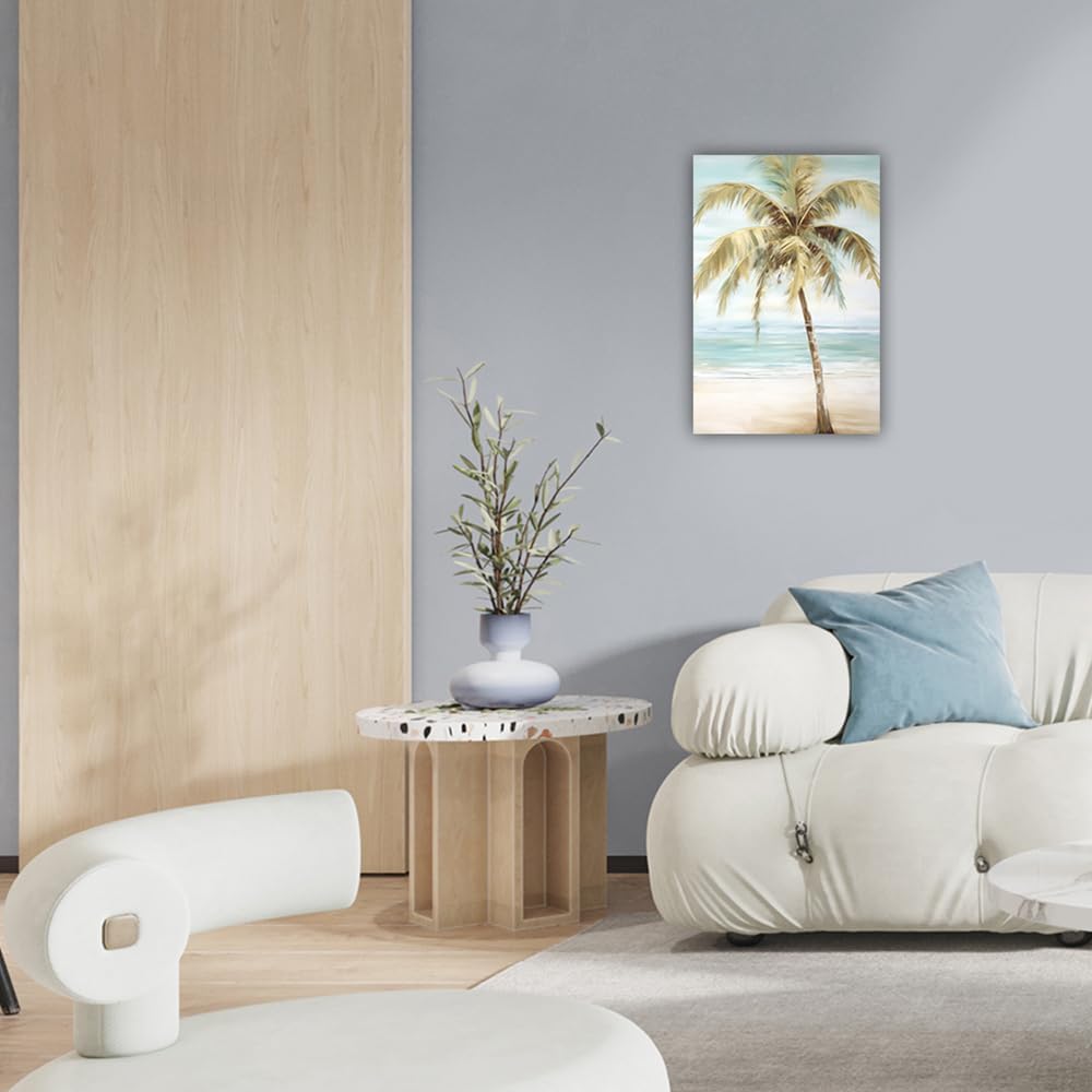LURENCZH Tropical Beach Canvas Wall Art Seaside Palm Tree Picture Wall Decor Ocean Scenery Painting Prints for Bathroom Decor Framed(Beach-1,16.00" x 24.00")