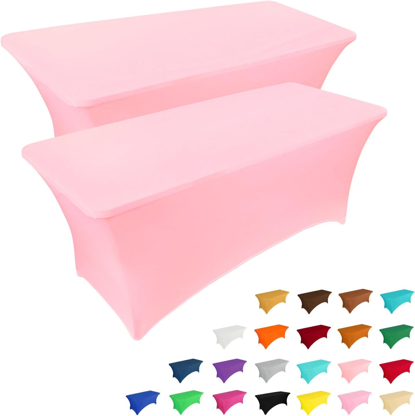 IVAPUPU 2 Pack 8FT Table Cloth for Rectangular Fitted Events Stretch Pink Table Covers Washable Cover Spandex Tablecloth Protector for Party, Wedding, Cocktail, Banquet, Festival