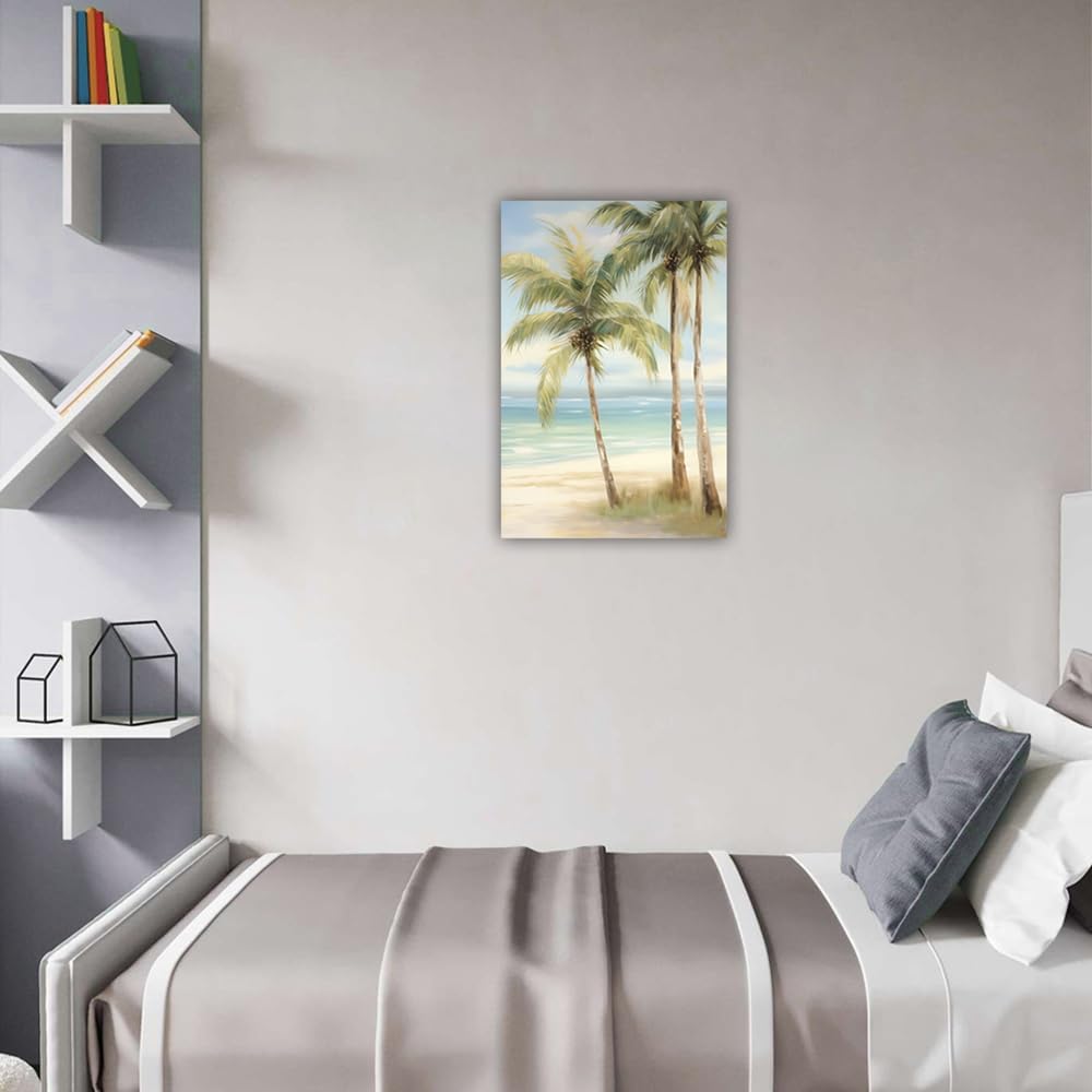 LURENCZH Tropical Beach Canvas Wall Art Seaside Palm Tree Picture Wall Decor Ocean Scenery Painting Prints for Bathroom Decor Framed(Beach-3,12.00" x 18.00")