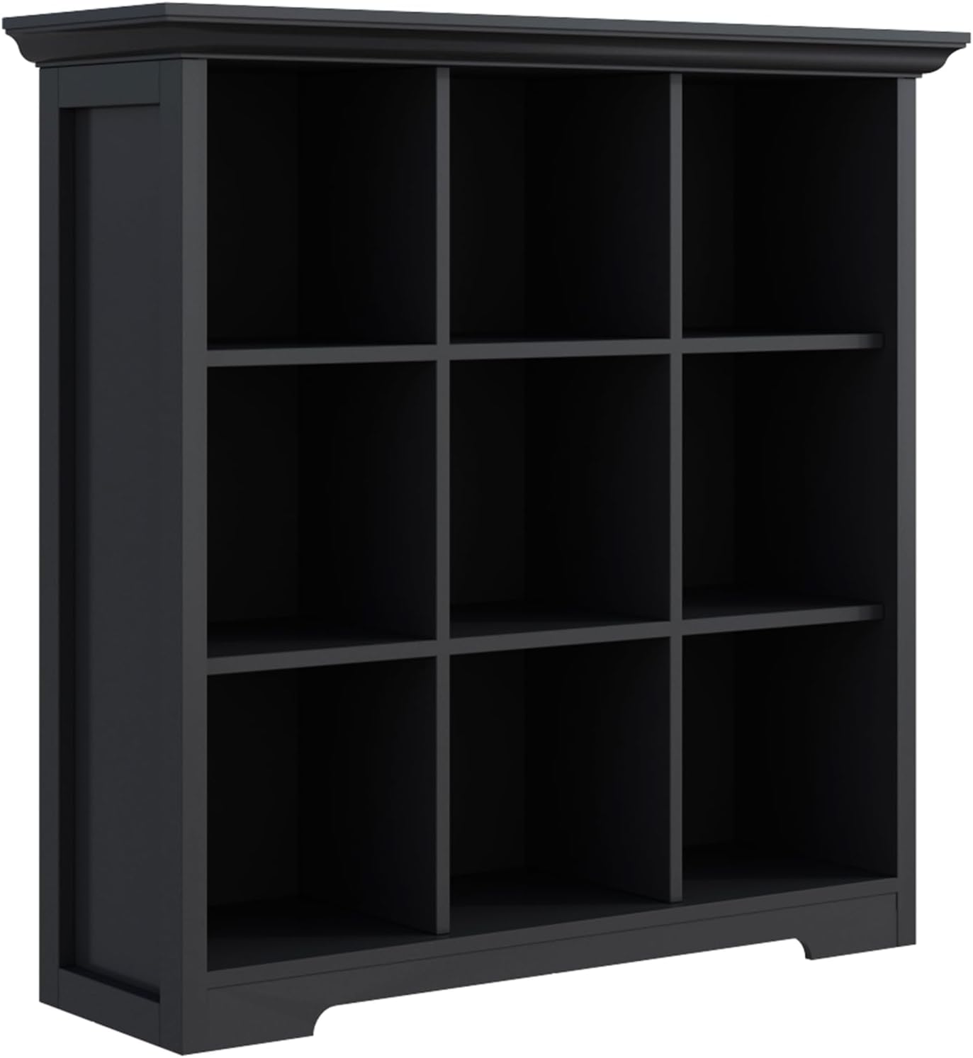 Cube Storage Bookcase with Base - Wooden 3 Tiers Floor Standing Open Shelf Cabinet for Home and Office, 9-Cube Lattice Bookshelf, Black