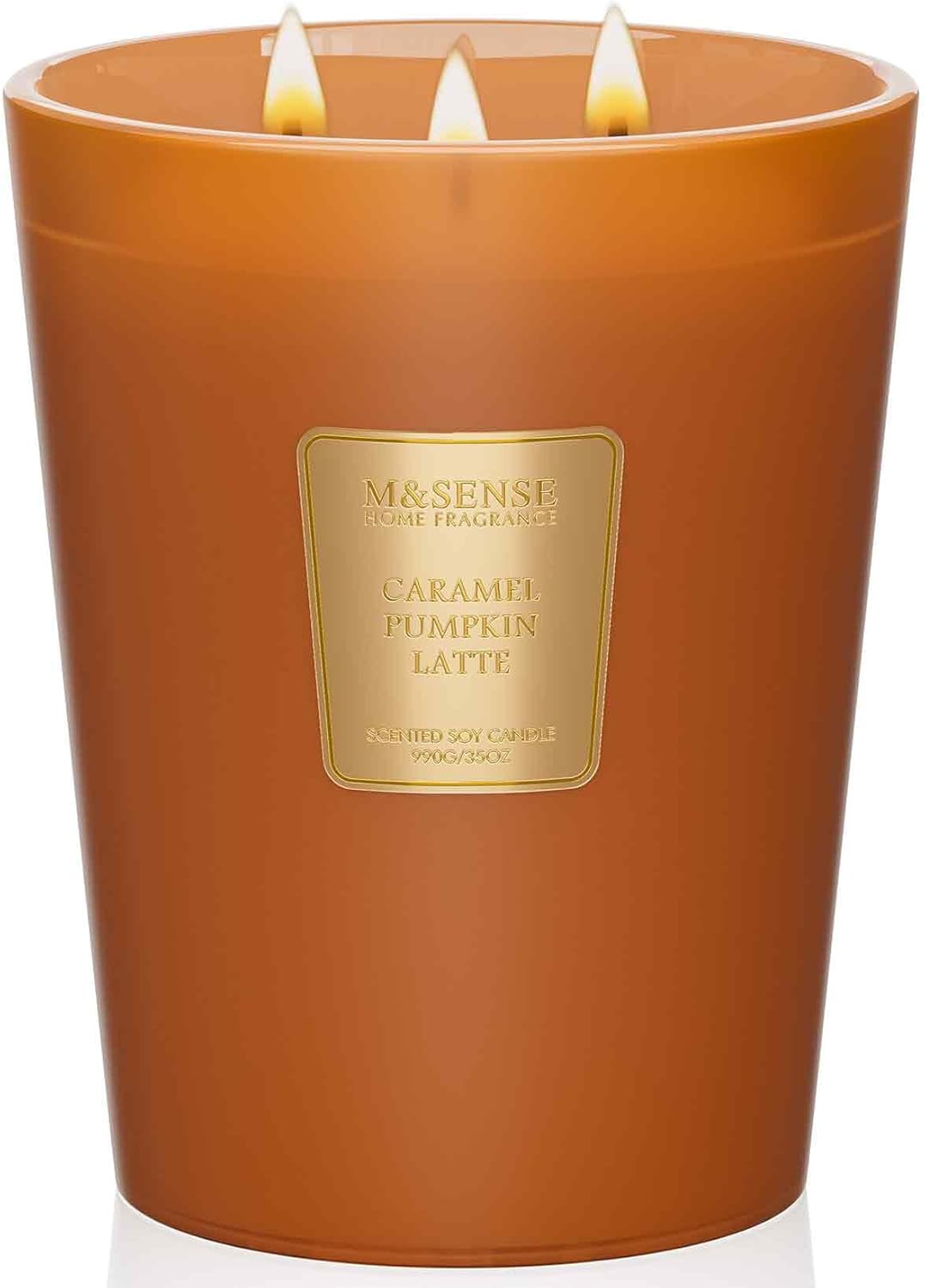 M&SENSE Large Candles Caramel Pumpkin Latte Scented, 3 Wick Natural Soy Candles for Home Scented, 150H Long Lasting Slow Burn Jar Candle 35oz, No Toxic Aromatherapy Candle for Stress Relief