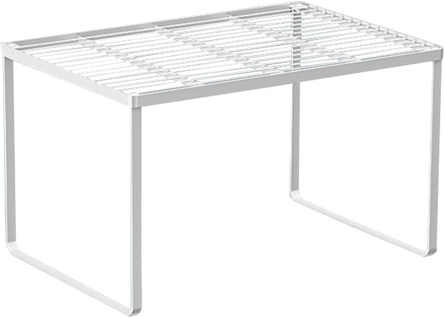 Kitchen Cabinet Storage Shelf Stackable Wire Spice Rack Organizer Heavy Duty Space Saver for Bathroom Bedroom Closet Laundry Room Office Countertop - White, Pack 1