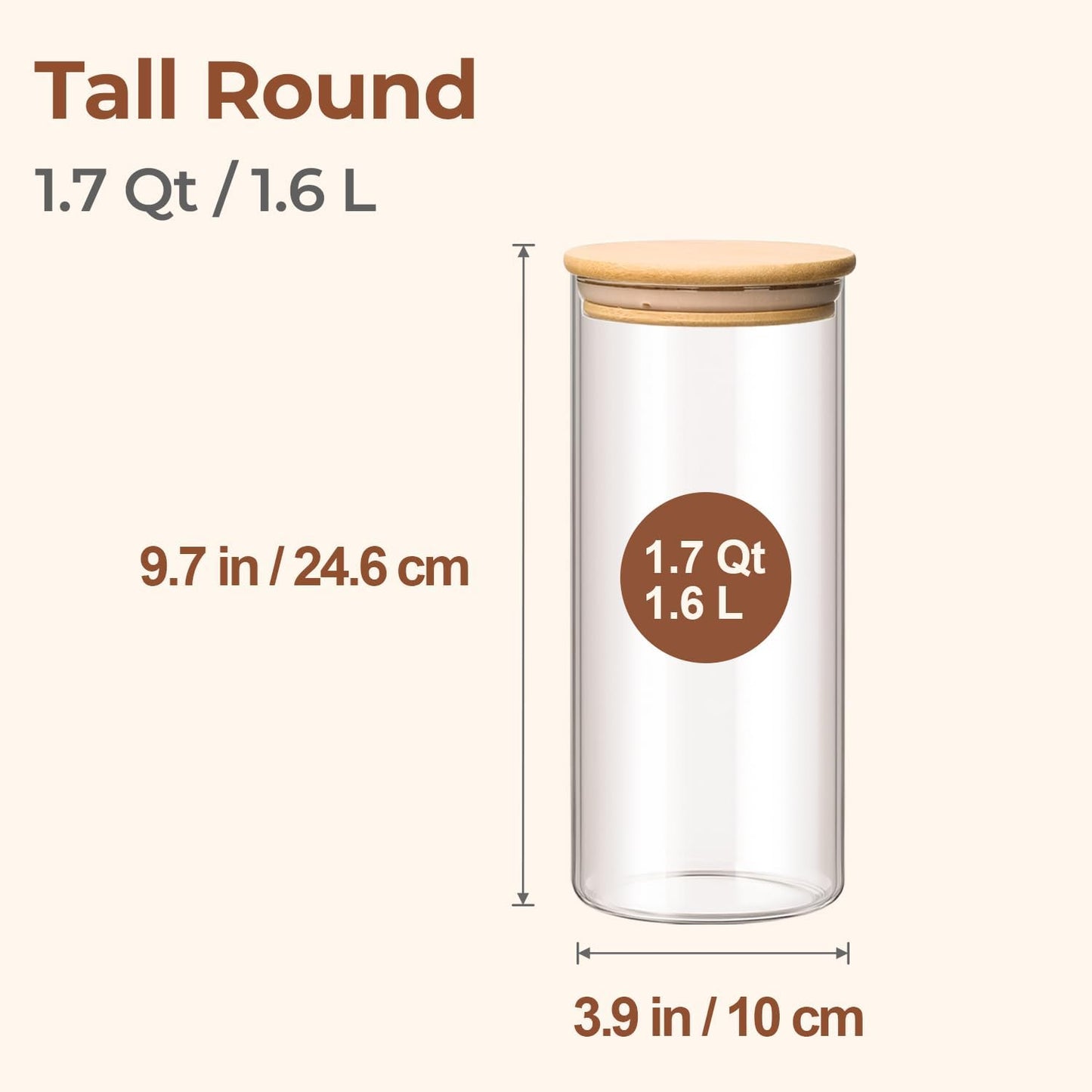 ComSaf 1.7 Qt Glass Storage Containers with Lids, Glass Jars with Lids, Clear Food Storage Jar, Round Canister Set of 3, Pantry Organizers for Pasta Flour Cookie Rice Tea Coffee Bean