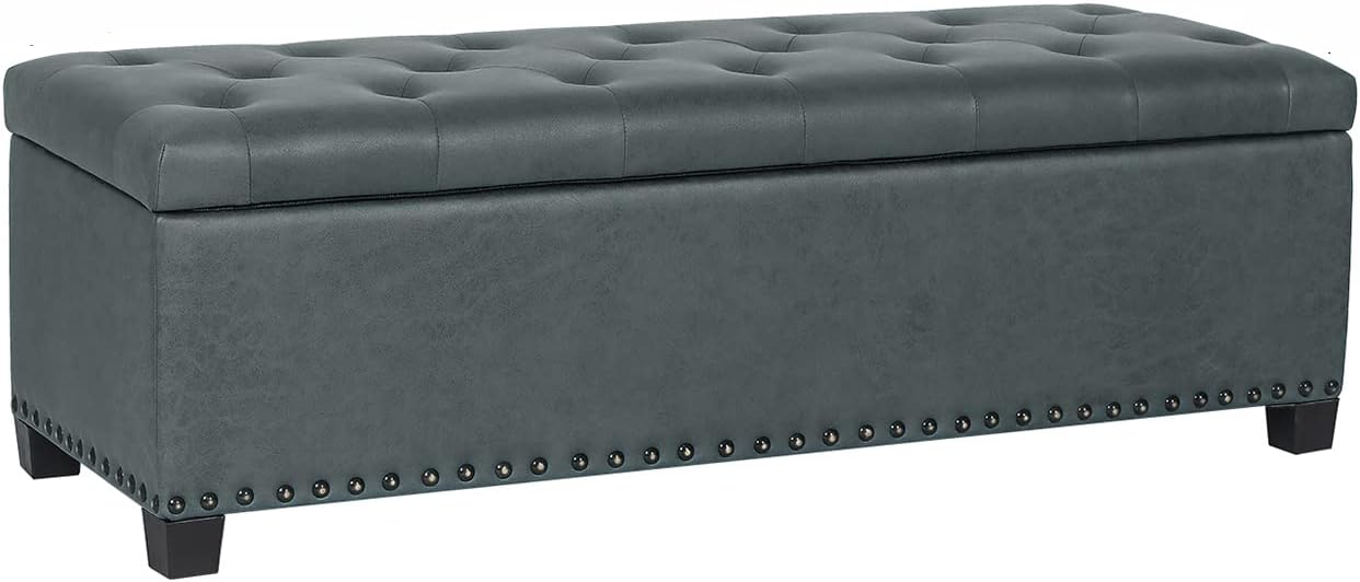 Joveco 47 Inch Storage Ottoman Bench,Tufted Fabric Storage Bench with Nailhead Trim for Bedroom (47”,Gray)