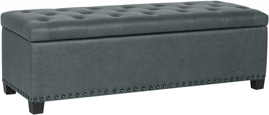 Joveco 47 Inch Storage Ottoman Bench,Tufted Fabric Storage Bench with Nailhead Trim for Bedroom (47”,Gray)