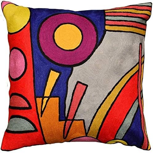Kandinsky Modern Pillow Cover - Soul Abstract Pillows Farmhouse Chair Cushion Contemporary Couch Pillows Outdoor Mid Century Sofa Cushion Handmade Wool Size 18x18
