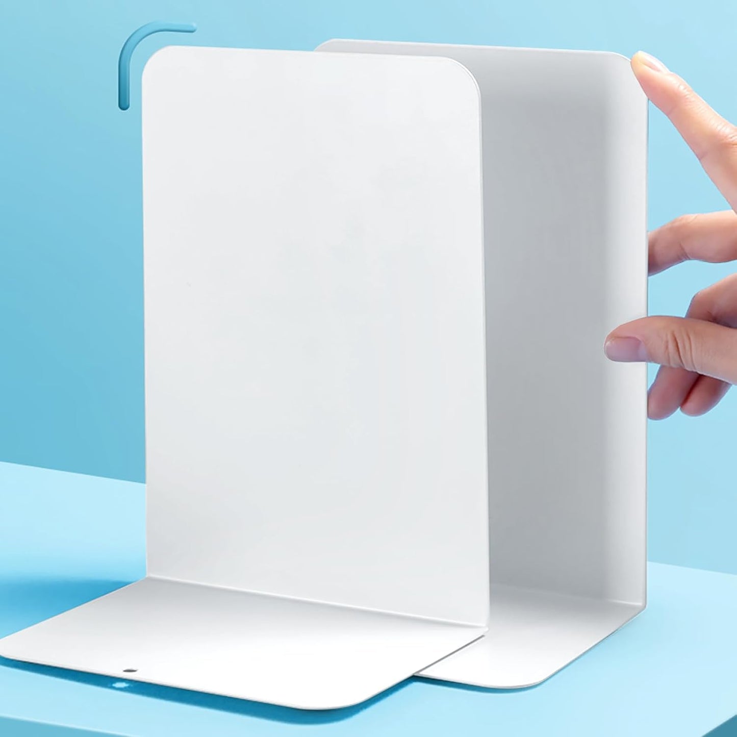 M&G Book Ends 1 Pair, White Large Metal Bookends for Shelves, L-Type Book Stopper for Heavy Books, Non-Skid Bookstand for Office Home School Supplies