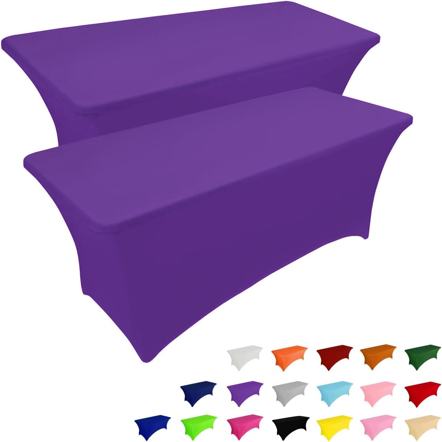 IVAPUPU 4FT Table Cloth for Rectangular Fitted Events Stretch Purple Table Covers Washable Cover Spandex Tablecloth Protector for Party, Wedding, Cocktail, Banquet, Festival