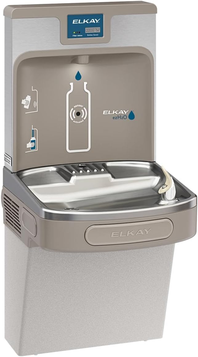 Elkay LZS8WSLK EZH2O Bottle Filling Station with Single ADA Cooler, Filtered, 8 GPH, Light Gray, Commercial, Light Gray Granite