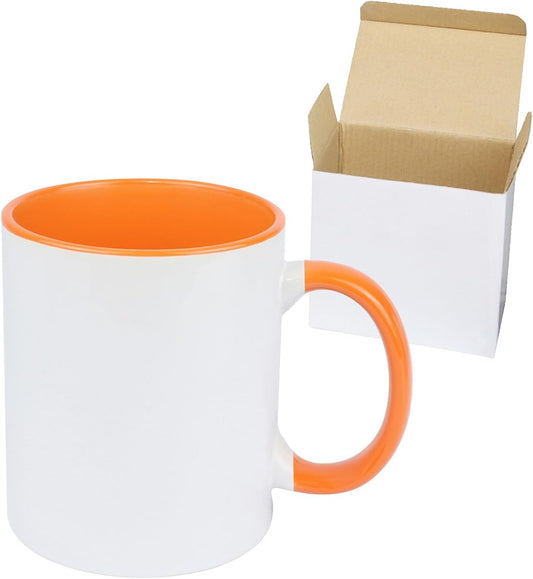 11oz White Ceramic Sublimation Coffee Mug in White Gift Box, Orange, Case of 36