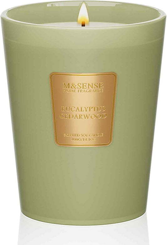 M&SENSE Eucalyptus Cedarwood Scented Natural Soy Wax Candle, 14.1oz 60 Hours Long Lasting Slow Burning Candles for Home Decor, Aromatherapy Candle for Stress Relief