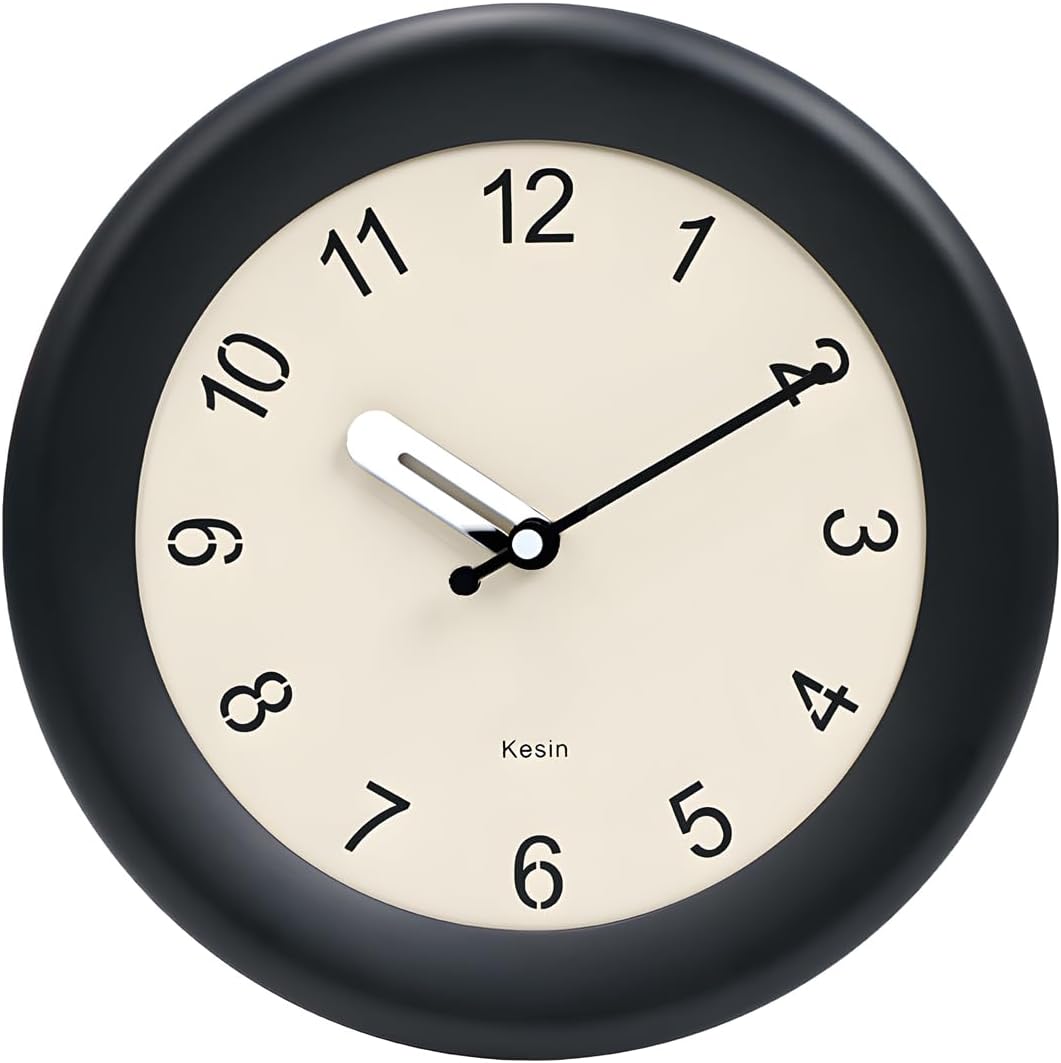 Kesin Wooden Wall Clock 12 Inch Silent Non Ticking Wall Clocks Battery Operated Simple Modern Small Analog Clocks Decorative for Kitchen, Living Room, Home,Bedroom, Office (Black)