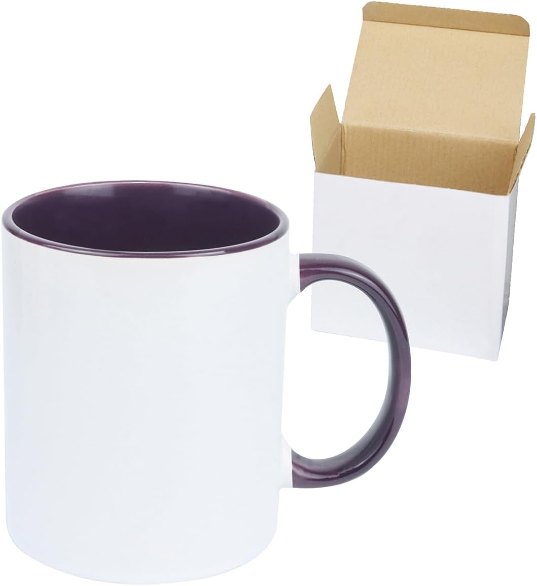 11oz White Ceramic Sublimation Coffee Mug in White Gift Box, 6 New Mixed Colors, Case of 12