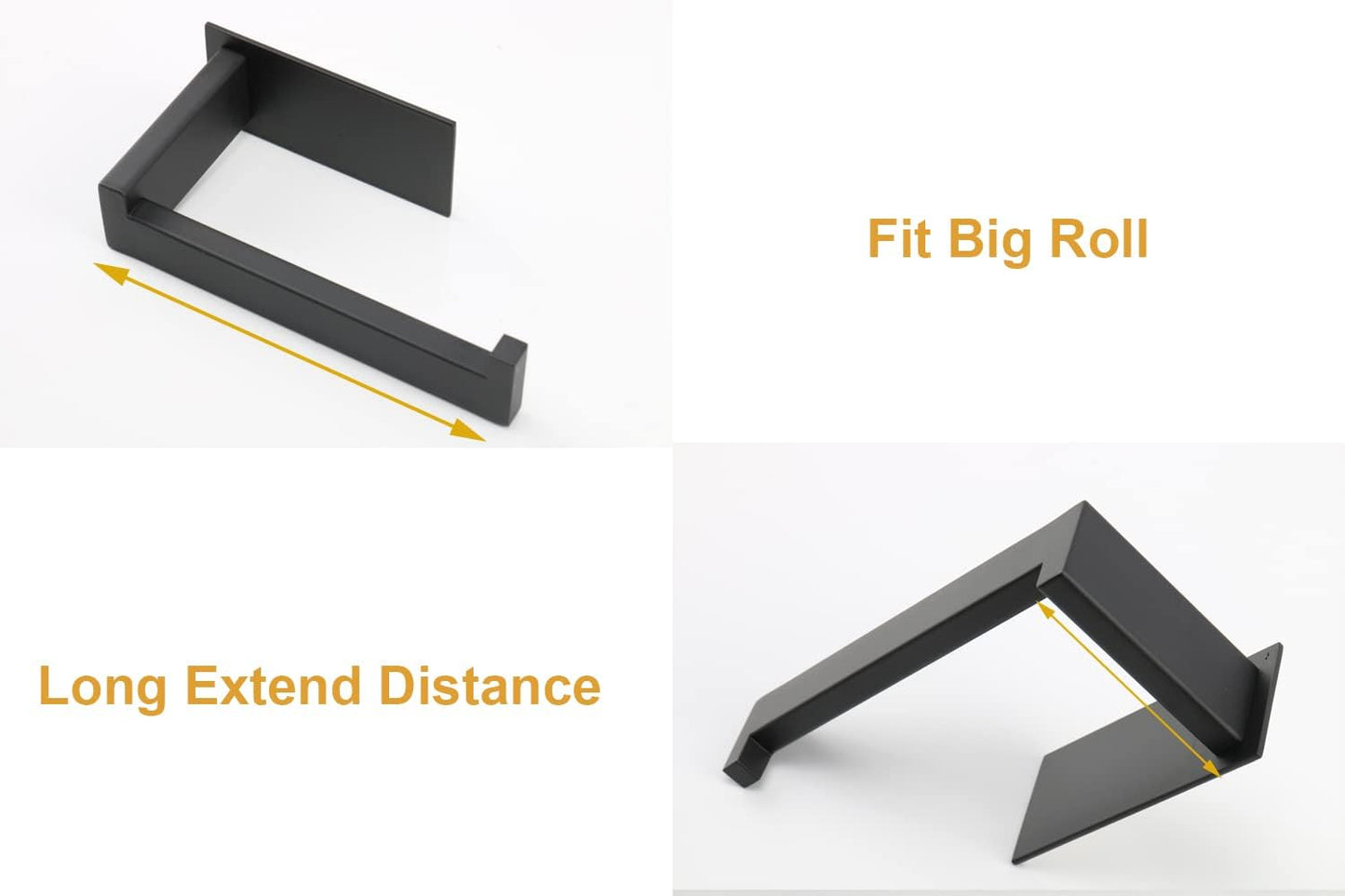 Toilet Paper Holder, Self Adhesive Tissue Holder Stainless Steel Rustproof Paper Roll Holder, No Drilling Easy to Install, Toilet Paper Rack Suitable for Office, Bathroom (Matte Black)