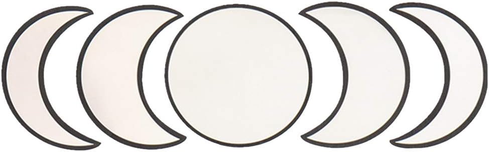 5 pcs Scandinavian Natural Decor Acrylic Moonphase Mirrors Interior Design Wooden Moon Phase Mirror Bohemian Wall Decoration for Home Living Room Bedroom Decor - No Need to Punch (Black)