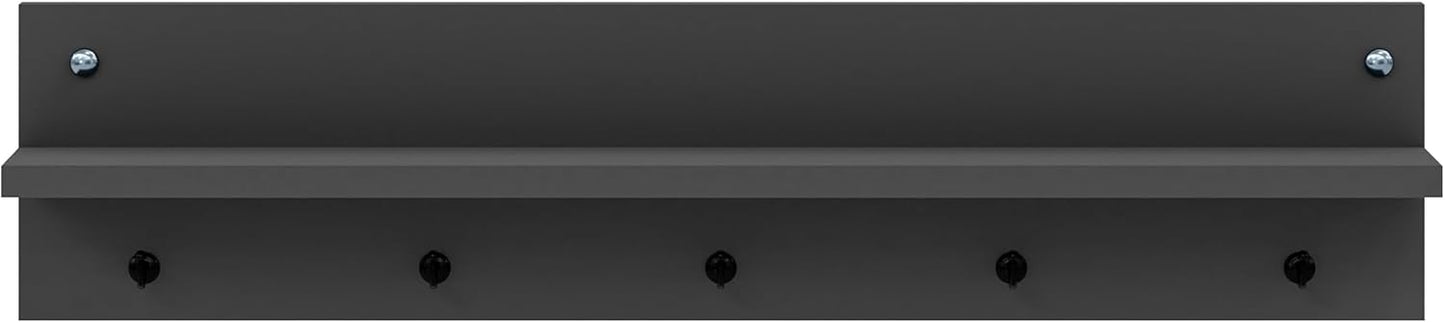 Modern Wall-Mounted Coat Rack with Shelf and Hooks - Wooden Entryway Organizer (Grey)