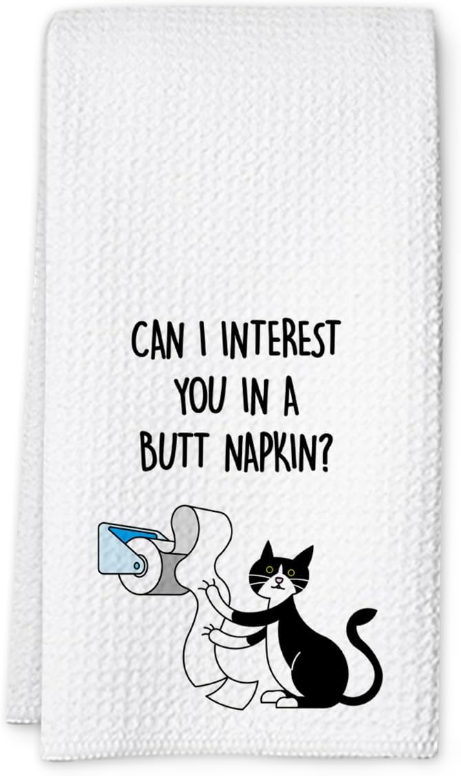 Cat Hand Towel, Funny Bathroom Kitchen Towels, Waffle Weave Microfiber Dish Cloth, Gift for Cat Lovers, Cute Kitty Tea Towel for Home