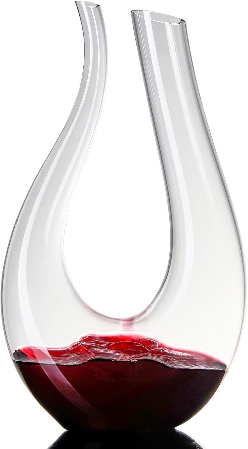 1PC Luxurious U-Shaped Crystal Glass Wine Decanter - High-End European Style, Harp Design, Red Wine, Large Capacity, Perfect for Home, Restaurant, and Household Use