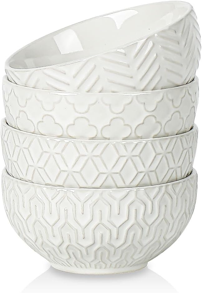 Sureasy Ceramic Ice Cream Bowls Set of 4-12 oz White Small Dessert Bowls for Kitchen, Perfect for Rice, Fruit and Sauce, Microwave & Dishwasher Safe