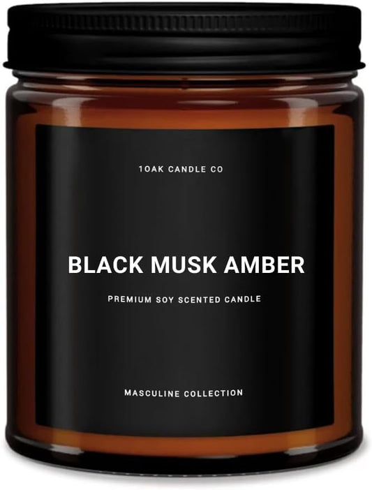 1OAK Black Musk Amber Candle - Soy Wax Scented Candle for Men - 7oz, Long Burning, Masculine - Premium Gift Option