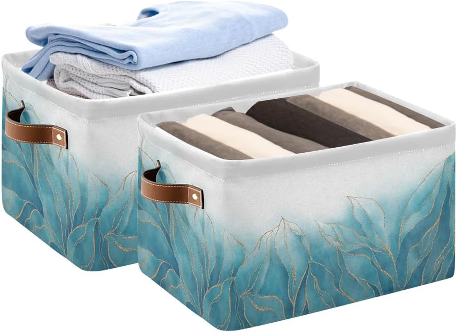 susiyo Foldable Storage Bins Storage Cubes Bin Baskets for Shelves with Handles Decorative Fabric Storage Baskets for Organizing Shelves Closet Nursery Home Toys 2 Pack,Luxury Blue Golden