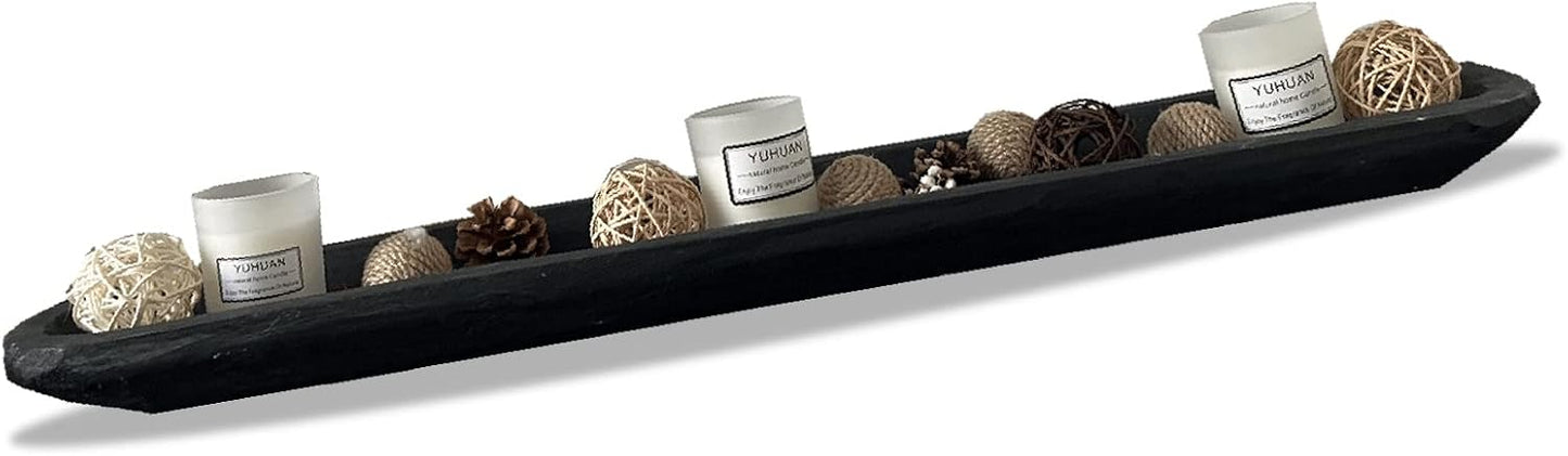 Wooden Dough Bowl Decor, Vintage Wooden Bowl Hand Carved Home Decor for Dining Table Center, Living Room, Kitchen Decor. (30inch black)