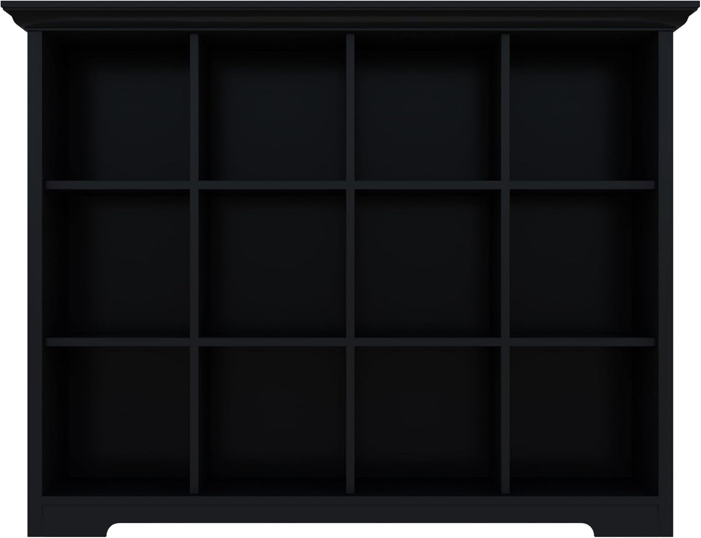 Cube Storage Bookcase with Base - Wooden 3 Tiers Floor Standing Open Shelf Cabinet for Home and Office, 12-Cube Lattice Bookshelf, Black