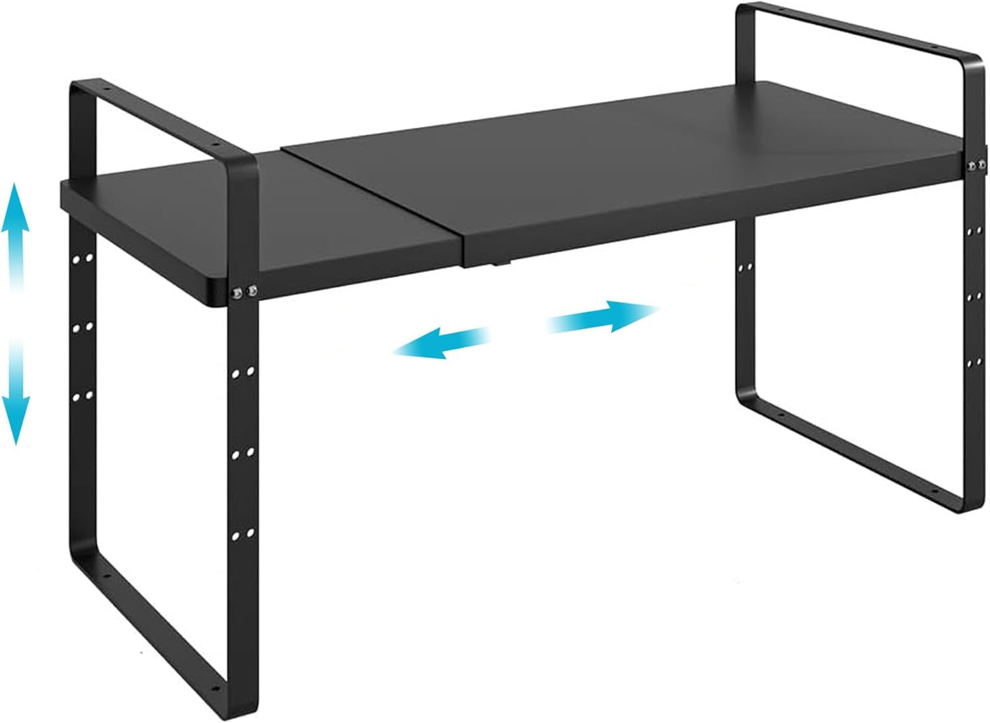 iPEGTOP Expandable Cabinet Storage Shelf Organizer, Heavy Duty Steel Metal Spice Rack Adjustable Height Home Office Garage Pantry Shelf Space Riser for Counter Kitchen Organization, Black, 1 Pack