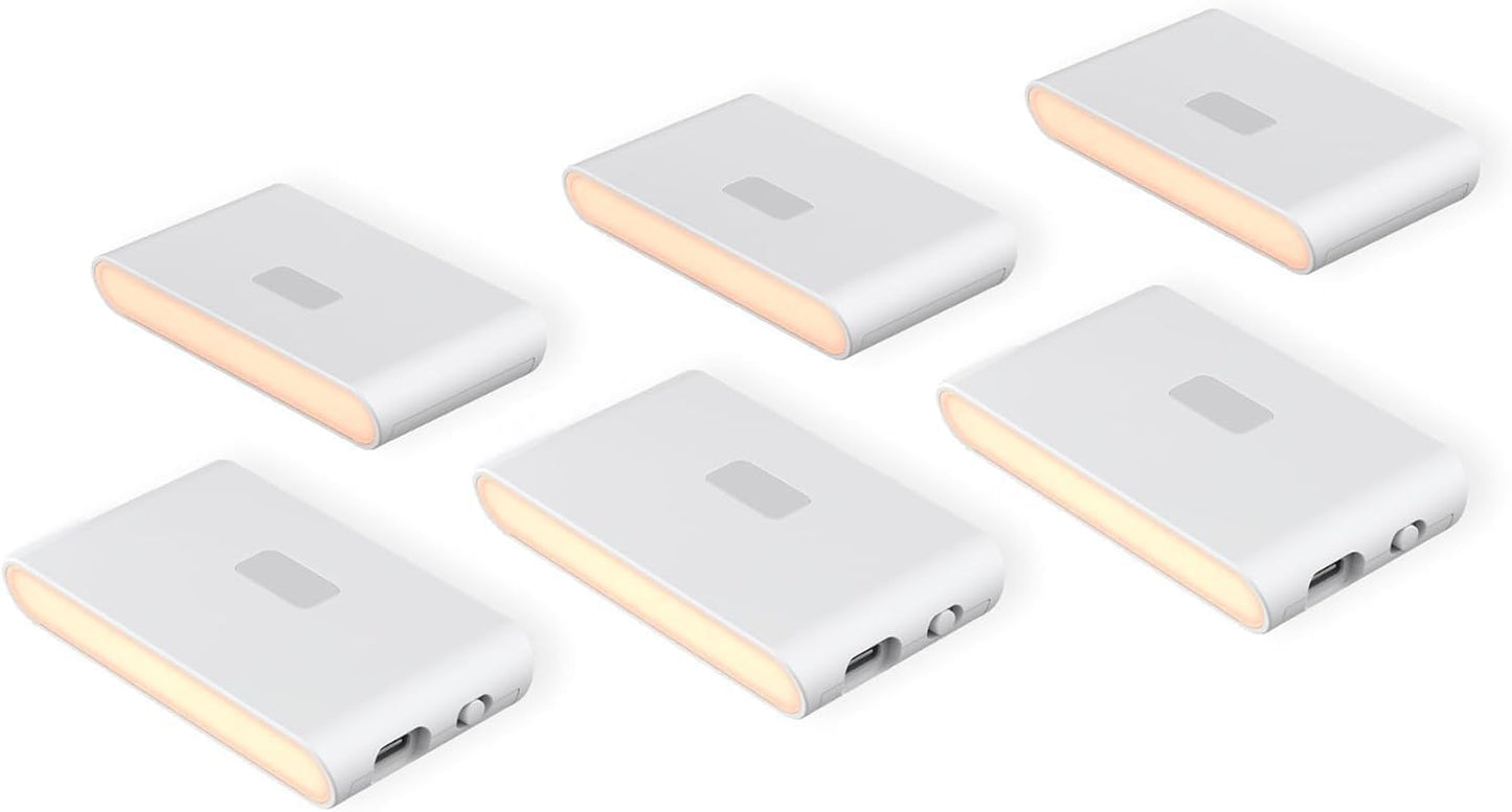 Rechargeable Night Lights with Dusk to Dawn & Motion Sensors, Warm & Soft White Stair Lights for Bathroom, Hallway, Linkable, Magnetic Mount, 6 Pack