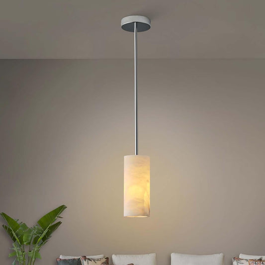 Alabaster Pendant Light Kitchen Island, H-9.5in Nickel Pendant Light Fixtures with Natural Marble Shade, Adjustable Ceiling Pendant for Dining Room, Living Room, Bedroom & Bathroom